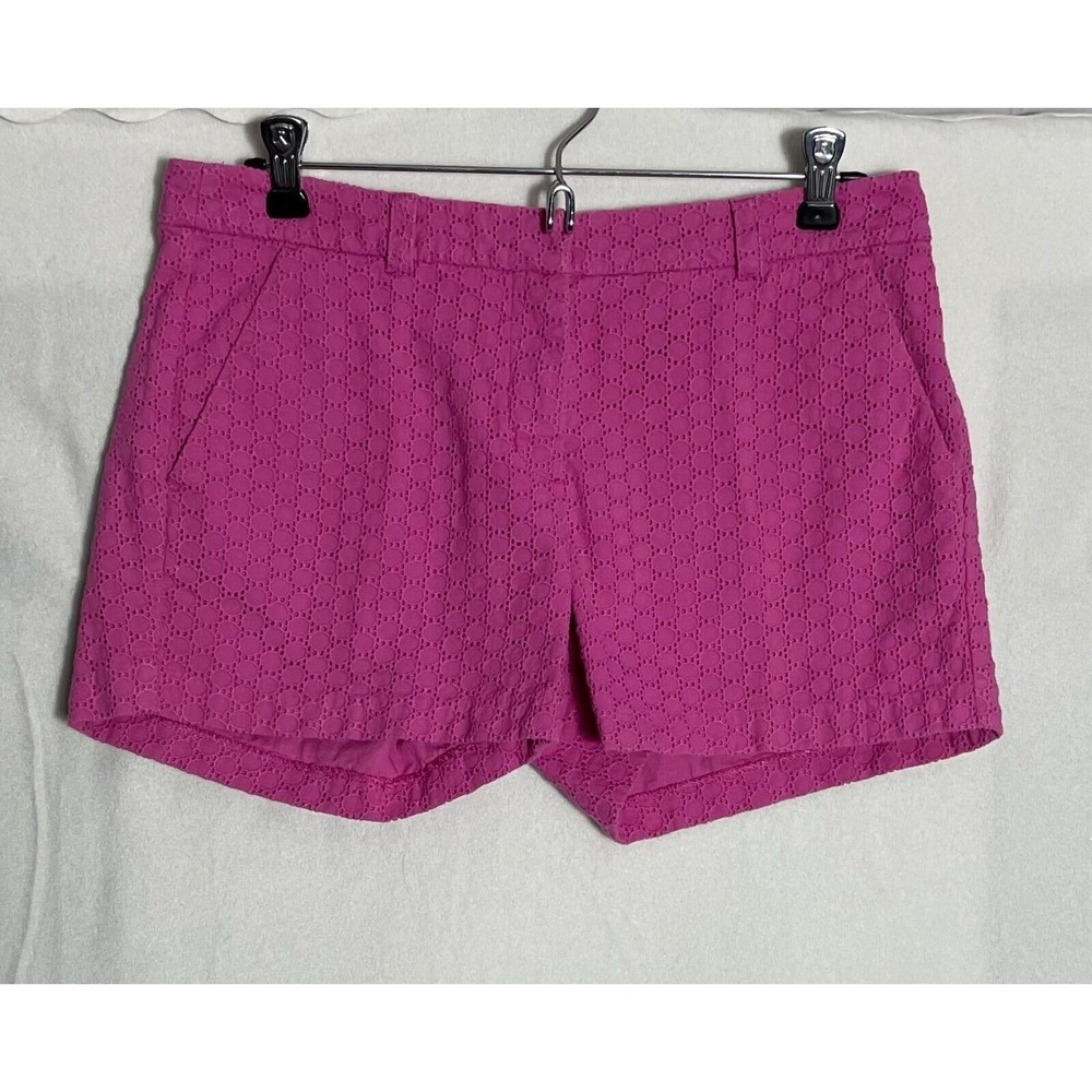 Garnet Hill Sz 4 Pink Eyelet Lace Cotton Chino Shorts Pockets Summer